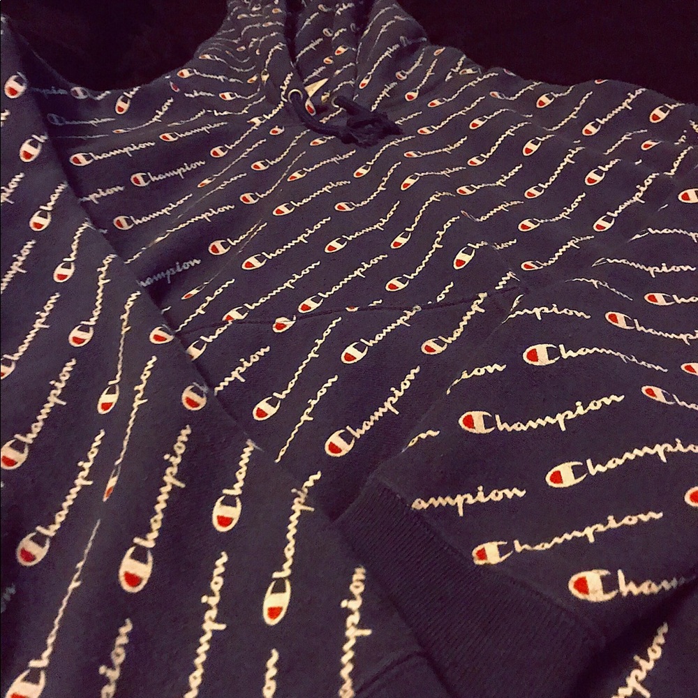 Blue Champions hoodie w letter print